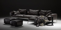 Houston Sectional Sofa in Black Leather with Chaiselong
